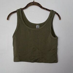 Olive Green Ribbed Cropped Tank Top